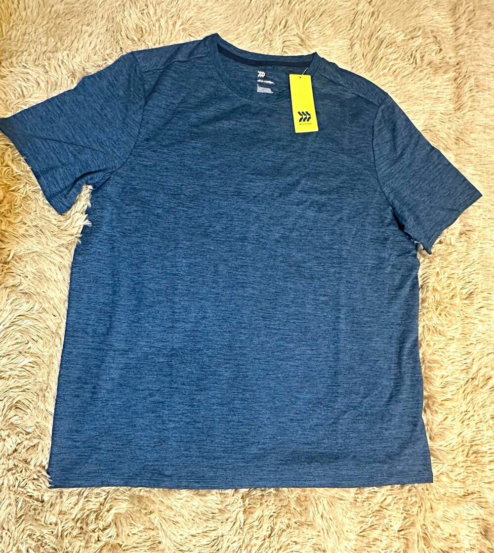 All in Motion Men’s Stretch Crew Neck Short Sleeve T-Shirt L Blue Solid Logo